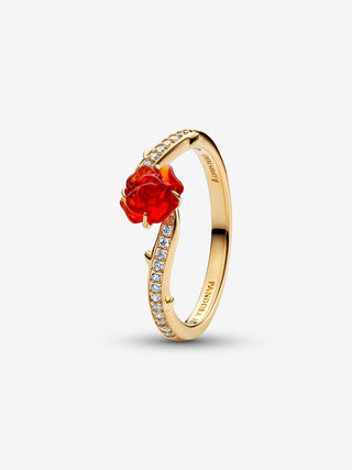 Anello Disney La Bella e La Bestia Rosa Incantata Vetro di Murano