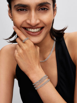 Bracciale Catena Maglia Cubana Pavè con Ovali