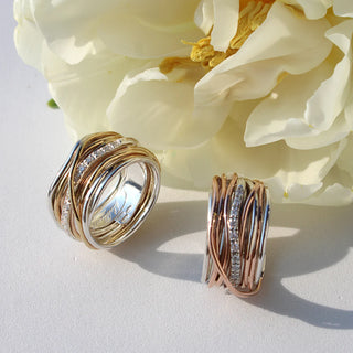 Filodellavita Ring 13 Threads In Rose Gold 925 Silver And White Diamonds 0.21 Ct