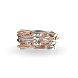 Filodellavita Classic Collection Ring, 13 Strands in Silver and 9Kt Rose Gold with White Gold Letter of White Diamonds / Size 14 S