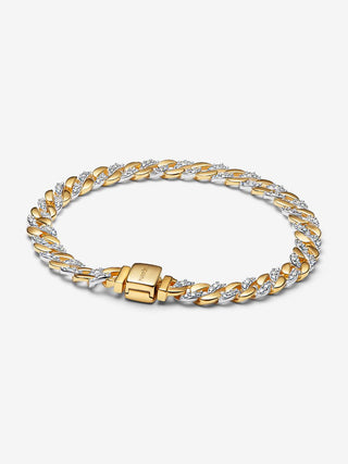Bracciale Catena Maglia Cubana Bicolore con Pavè