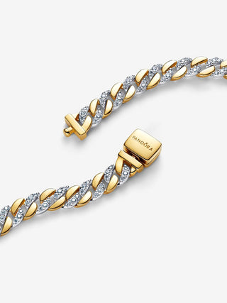 Bracciale Catena Maglia Cubana Bicolore con Pavè
