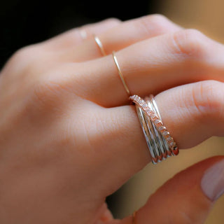 Filodellavita Classic Collection Ring, 5 Strands in 9Kt Rose Gold, 925 Silver and 12 White Diamonds 0.17 Ct
