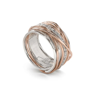 Filodellavita Ring 13 Threads In Rose Gold 925 Silver And White Diamonds 0.21 Ct