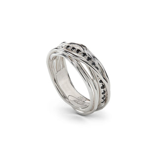 Filodellavita Classic Collection Ring, 7 Strands in 925 Silver and 16 Black Diamonds 0.21 Ct