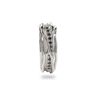 Filodellavita Classic Collection Ring, 7 Strands in 925 Silver and 16 Black Diamonds 0.21 Ct