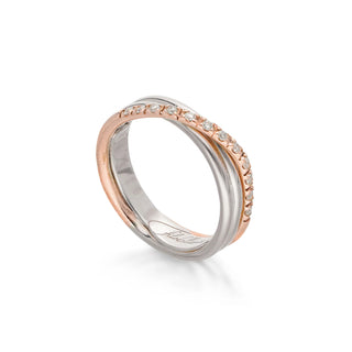 Filodellavita Classic Collection Ring, 3 Strands in 925 Silver and 9Kt Rose Gold and 12 White Diamonds 0.17 Ct