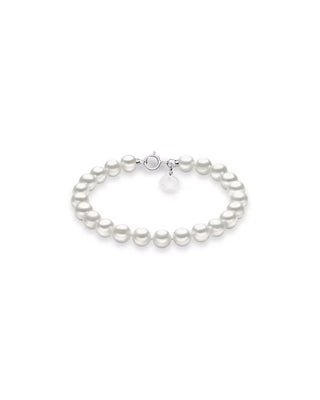 Bracciale In Oro Bianco 18 KT Perle Coltivate 5,5. Charm Stella
