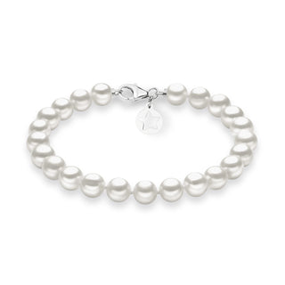 Bracciale In Oro Bianco 18 KT Perle Coltivate  6,5/7 Charm Stella