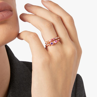 Anello Bollicine Oro Rosa 9K pietre colorate