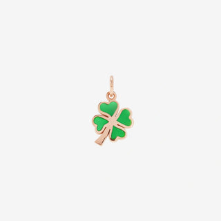9k Rose Gold Four Leaf Clover Charm Green Enamel