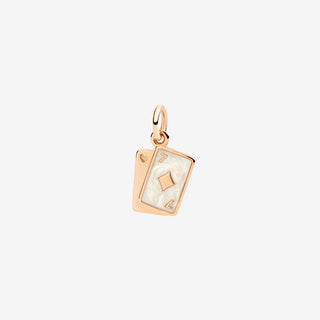 Charm Carte In Oro Rosa 9K E Smalto Perlato bianchi