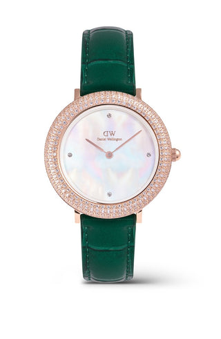 Crystalline Bezel 32 Green Croc Rose Gold Mop Watch
