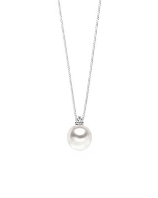 Girocollo In Oro 18KT Diamante P.Ct 3 Col. G Purezza Si. Perla Freshwater Ø 7,5/8