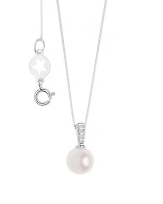 Girocollo In Oro Bianco 18KT. Diamanti Bianchi P.Ct. 1 Colore G Purezza Si. Perla Coltivata Ø 7/7,5