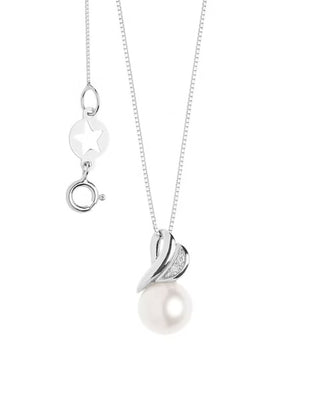 Girocollo In Oro Bianco 18KT. Diamanti Bianchi P.Ct. 1 Colore G Purezza Si. Perla Coltivata Ø 6,5/7