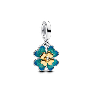 Rotating Four Leaf Clover Pendant Charm - with Lab Created Diamond