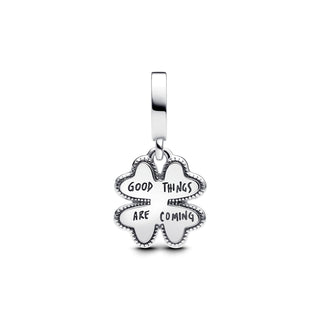 Rotating Four Leaf Clover Pendant Charm - with Lab Created Diamond