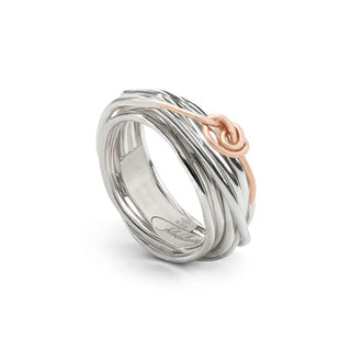 Filodellavita Classic Collection Ring, 7 Threads in 950 Silver and 9 Kt Gold Knot