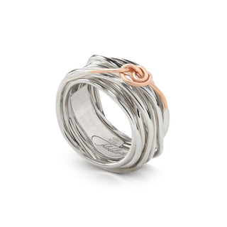 Filodellavita Classic Collection Ring, 13 Threads in 950 Silver and 9 Kt Gold Knot