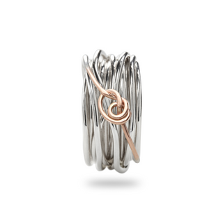 Filodellavita Classic Collection Ring, 13 Threads in 950 Silver and 9 Kt Gold Knot