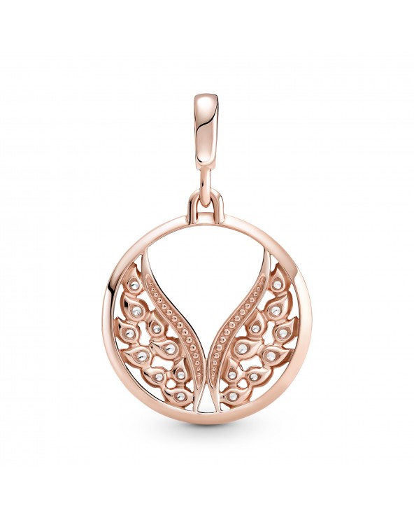 Angel wings 14k rose gold-plated medallion with clear cubic