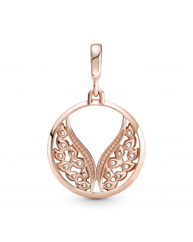 Angel wings 14k rose gold-plated medallion with clear cubic