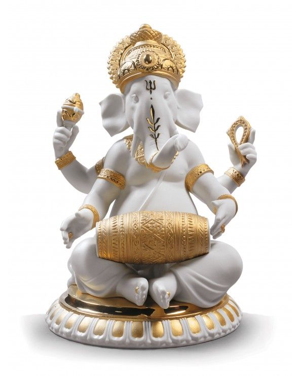 Figurina Ganesha con Mridangam. Lustro oro