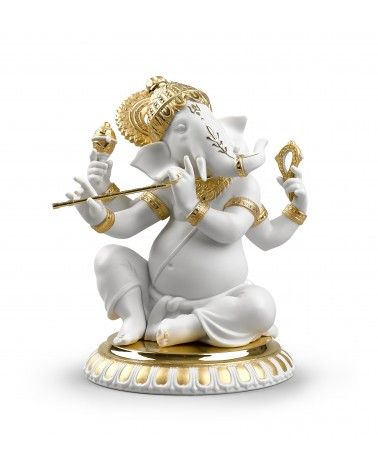 Lladrò Figurina ganesha con bansuri. Lustro oro