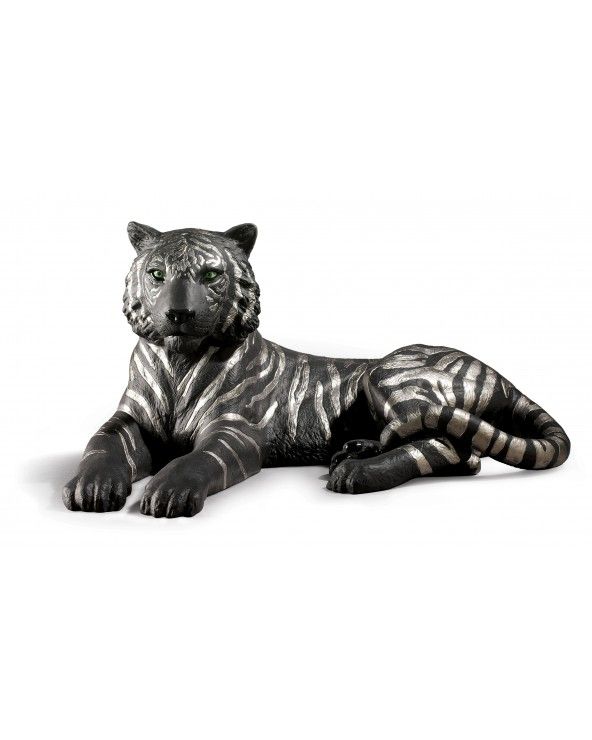 Lladrò Figurina tigre. Lustro argento e nero