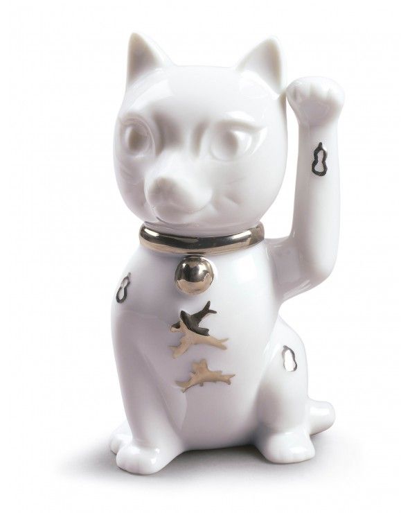 Lladrò Figurina maneki neko. Lustro argento