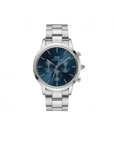 Daniel Wellington iconic Chronograph Link Silver and Arctic Blu