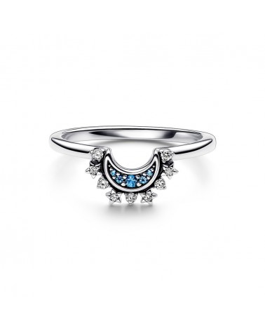 Pandora Celestial moon sterling silver ring with night blue