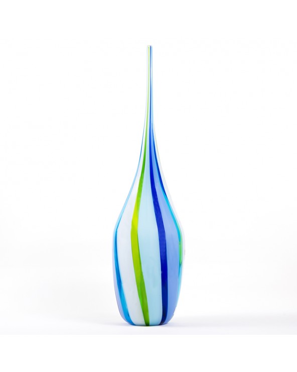 Murano Glass Murano Glass Striped Vase - Blue/Light Blue/Yellow
