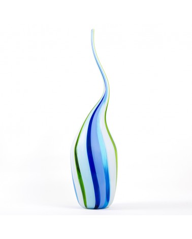 Murano Glass Murano Glass Striped Vase - Blue/Light Blue/Yellow