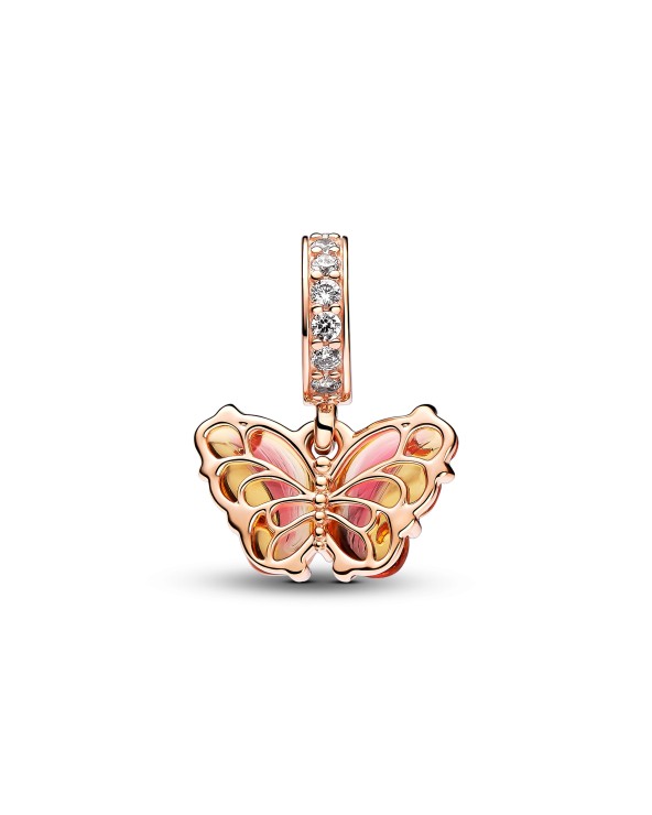 Pandora Pink & Yellow Murano Glass. Butterfly Dangle Charm.-