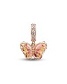 Pandora Pink & Yellow Murano Glass. Butterfly Dangle Charm.-