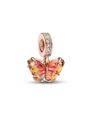 Pandora Pink & Yellow Murano Glass. Butterfly Dangle Charm.-