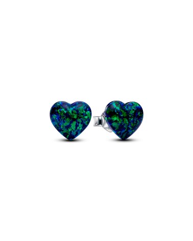 Pandora Opalescent Green Heart. Stud Earrings.- 293356C01