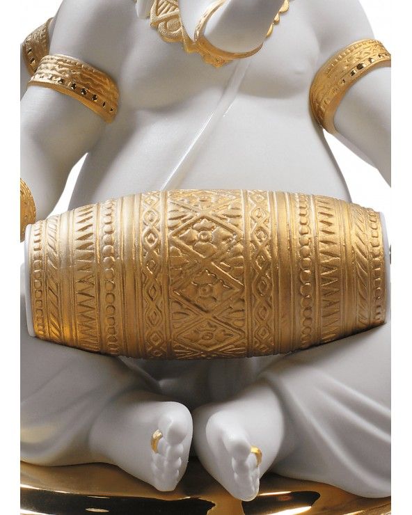 Mridangam Ganesha Figurine. Golden Lustre