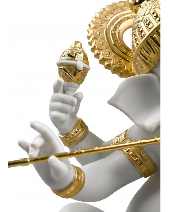 Lladrò Figurina ganesha con bansuri. Lustro oro