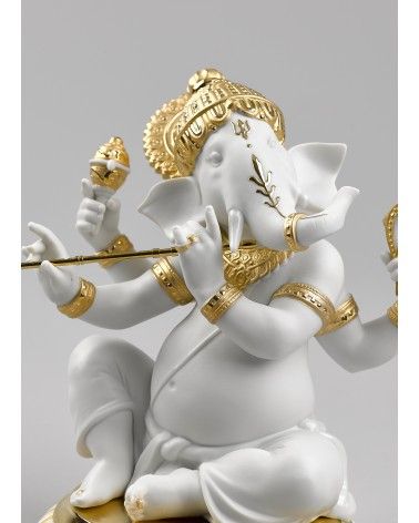 Lladrò Figurina ganesha con bansuri. Lustro oro