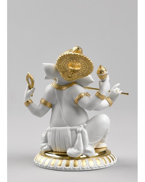 Lladrò Figurina ganesha con bansuri. Lustro oro