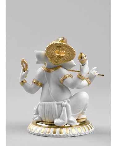 Lladrò Figurina ganesha con bansuri. Lustro oro