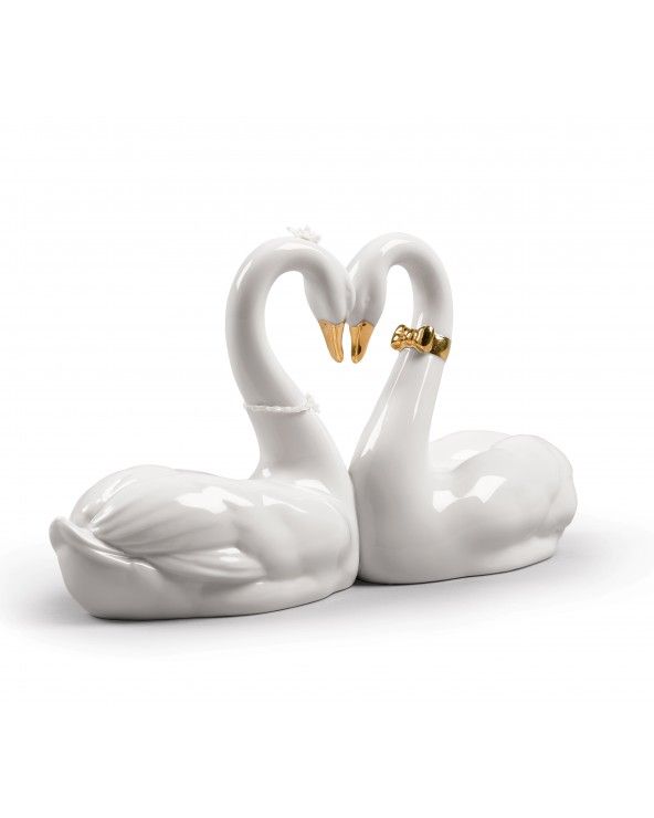 Endless Love Swans Figurine. Golden Luster