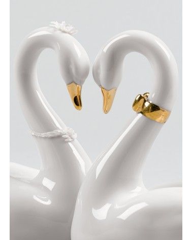 Endless Love Swans Figurine. Golden Luster