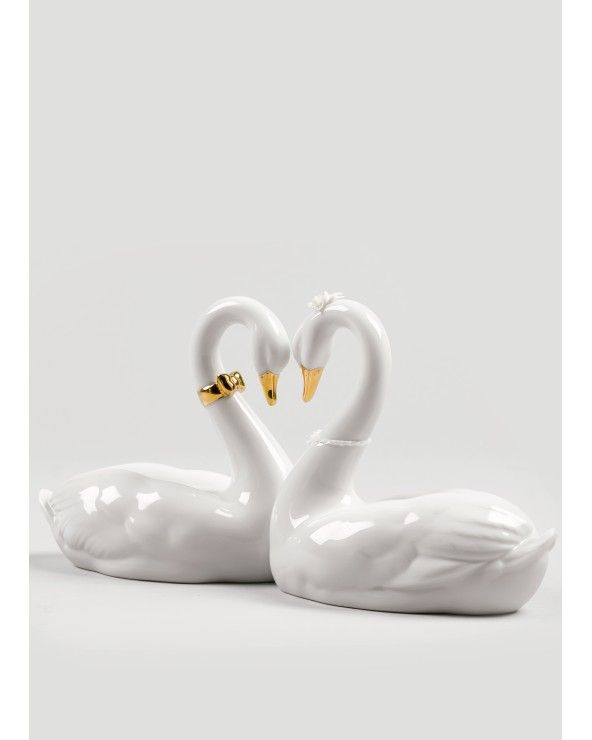 Endless Love Swans Figurine. Golden Luster