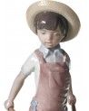 Wheelbarrow with Flowers Boy Figurine