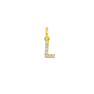 Gold 9kt letter L charm with sparkling zirconi, elegant and timeless.
