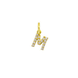 Gold 9kt letter M charm with sparkling zirconi, elegant and timeless.